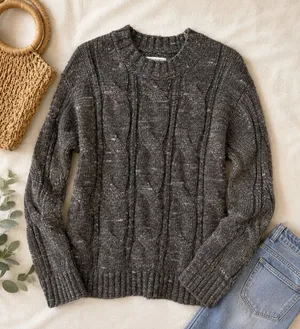 American‎ Eagle Sweater Cable Knit XS Grey Oversized Chunky Fisherman Pullover thumbnail 1