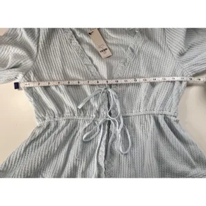 Francescas Light Blue Waffle Knit Peplum Top Tie Front Thermal Medium‎ NWT thumbnail 5