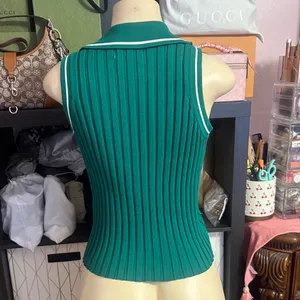 Primark Teal Ribbed Crop Top with White Trim thumbnail 3
