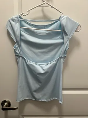 Light Blue High Neck Open Back Top  thumbnail 1
