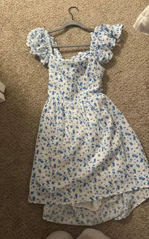 Francesca’s Women’s Blue Flowered Dress Open Back thumbnail 3