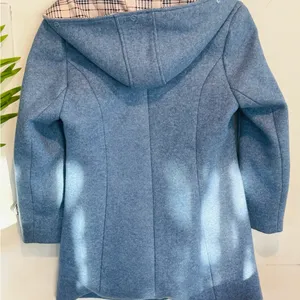 Stylish Blue Coat with Plaid Lining Size M thumbnail 2