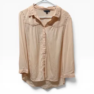 American Eagle Button Down Women‎ XL Peach Excellent Studded Western Long Sleeve thumbnail 2