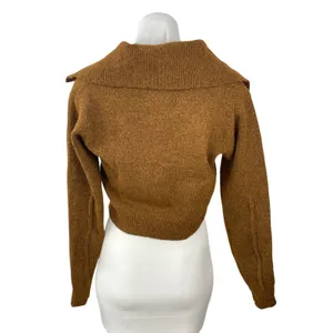 Commense Womens Brown Knit Long Sleeve Button Down Crop Cardigan Sweater Top S thumbnail 4
