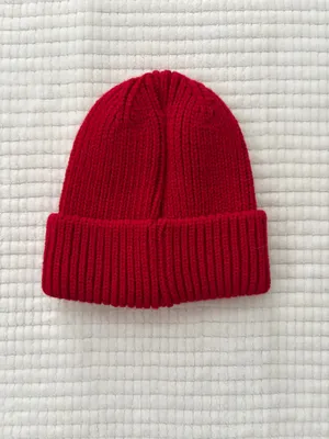 Red Knit Beanie with Logo Patch thumbnail 2