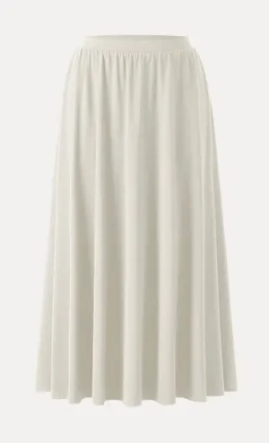 OGL Off White Pleated Midi Skirt Womens Size M Elastic Waist Flowy A Line thumbnail 1