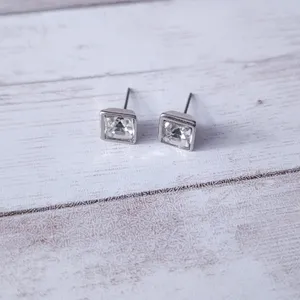 Vintage Stud Earrings Diamond Shape/Square Shape Silver Tone thumbnail 5