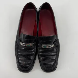 Ralph Lauren‎ Veronique Black Croc Embossed Leather Loafers RL Logo Size 9B thumbnail 2