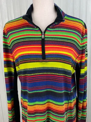 Vintage Y2K Lauren Ralph Lauren Active Rainbow Stripe Quarter Zip Pullover XL thumbnail 3