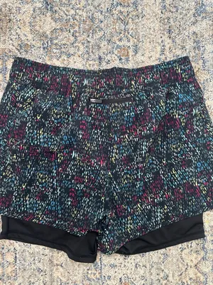 Jockey Women's Black Multi-Color Abstract Print Athletic Running Shorts Size Lar thumbnail 4