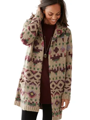 J.Jill Lenox hooded cardigan sweater geometric fair isle relaxed front pockets thumbnail 4