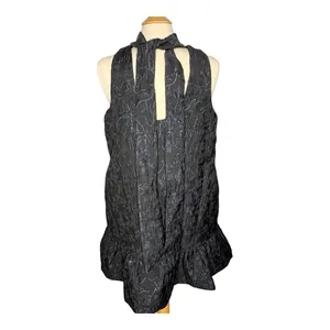 Scoop Mini Dress Women Large Black Blue Metallic‎ Floral Jacquard Mock Neck Tie thumbnail 15