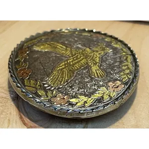 Vintage Eagle Belt Buckle Made In USA Mixed Metal Silver Gold Copper Oval thumbnail 11