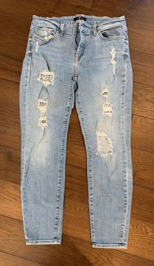 7 For All Mankind Light Blue Distressed Skinny Jeans w/ Glitter Size 30 - C8-064 thumbnail 1
