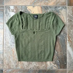 PacSun Beverly and Beck Zinnia Pointelle Lace Sweater T-Shirt Olive Green Size XS thumbnail 10