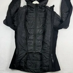 Lululemon Fluff the V Hooded Jacket Black Quilted Puffer Hybrid Full Zip Women L thumbnail 7