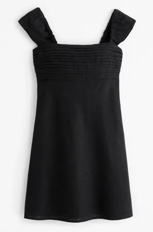 Abercrombie & Fitch Black Emerson Cap Sleeve Linen Mini Dress Size Medium thumbnail 1