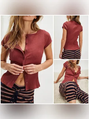 NWT Free People FP Intimately Most Wanted Cardi - Rust Terracotta - XS thumbnail 2