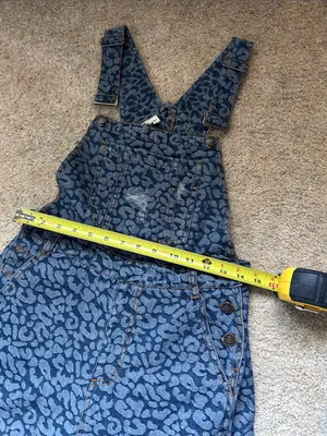 Aaron & Amber denim blue animal print wide bell leg boho overalls S thumbnail 7