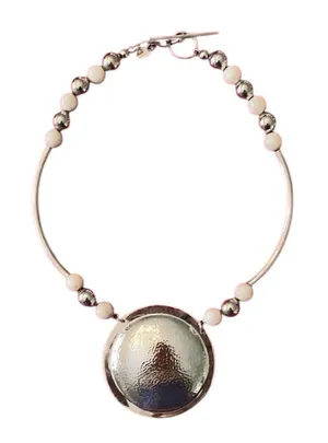 Vintage Park Lane necklace silver medallion with silver & grayish beads EVC thumbnail 1