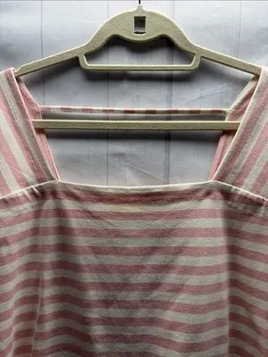 Free Assembly NWT Pink and Cream Square Neck Ruffle Short Sleeve Top Size Large thumbnail 2