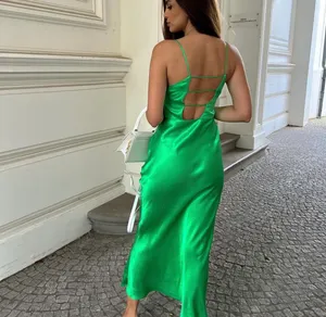 ZARA Dress emerald green Slip Midi Satin Effect Maxi Wedding Party thumbnail 4