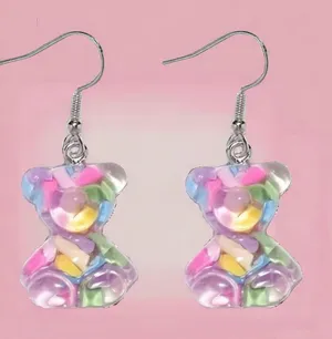 1pair Cute 3D Colorful Acrylic‎ Bear Drop Earrings *Faux Fashion Jewelry thumbnail 1