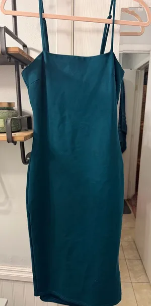Lulu's Teal Midi Slip Dress with Spaghetti Straps thumbnail 1