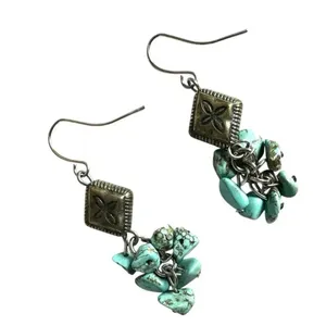 Southwestern Turquoise Chip Cluster Dangle Earrings Blue thumbnail 8