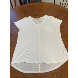 Prana V-Neck Pocket T-Shirt Womens Large White Modal Blend High Low Hem thumbnail 2