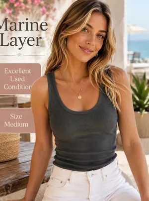 Marine Layer Lexi Rib Tank M Charcoal TENCEL Stretch Scoop Neck $48 EUC thumbnail 1