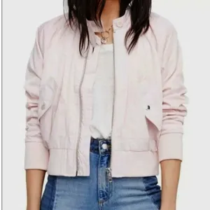 Free People Satin Bomber Jacket Large Light Pink Full‎ Zip Utility Pockets thumbnail 1