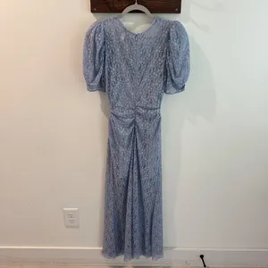 Alice McCall On and On Blue Floral Lace Puff Sleeve Cut Out Midi Dress US 6 thumbnail 5