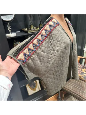 Anthropologie BL^nk London Quilted Faux Fur Jacket – Moss Green – Boho Beaded thumbnail 3