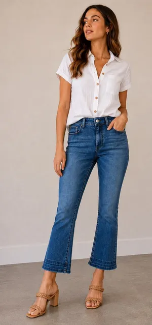Pilcro for Anthropologie High Rise Bootcut Released Hem Crop Denim‎ Jeans thumbnail 1
