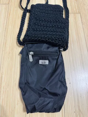 The Sak Black Crochet Boho Mini Crossbody with Logo Disc thumbnail 4