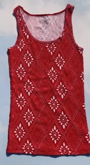 Faded Glory Red Bandana Tank Top Womens Large Cotton Knit thumbnail 1