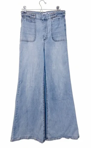 A Loves A Light Wash High Rise Wide Leg Jeans Size 26 Lattice Belt Flare thumbnail 1
