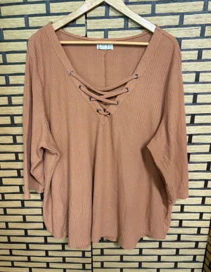 Maurices Brown Waffle Knit‎ Lace Up Top Size 3X thumbnail 1