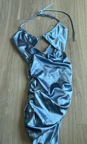 Satin Halter Cutout Dress in Light Blue thumbnail 1