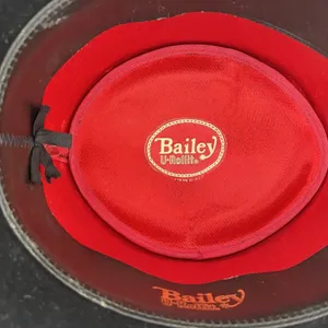 Bailey 7 1/8 Cowboy Hat U-Rollit Feather Trim Vintage Western Black Burgundy thumbnail 11