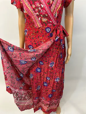 NWT PrettyGarden Large Red Floral Wrap Maxi Dress with Tie Waist thumbnail 6