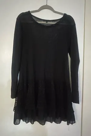 Black lace hem sheer dress thumbnail 1