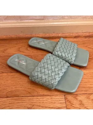 Soda Green Summer Flat woven Sandals Mules slides trendy faux leather Sz 7.5 thumbnail 8