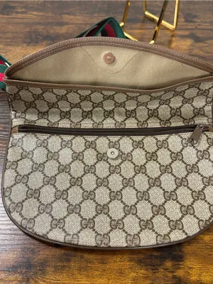 Gucci Beige GG Canvas Crescent Crossbody with Green and Red Web Strap thumbnail 7