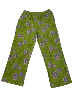 Gudrun Sjoden Green Floral Wide Leg Pants Lagenlook Mori Girl Cottagecore Boho M thumbnail 1