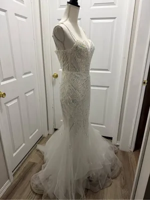 TLC Say Yes to the Prom Iridescent Sequin Mesh Corset Mermaid Gown White Size 0 thumbnail 3