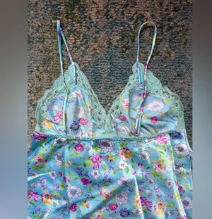 Vintage 90s Y2K Secret Treasures blue floral lace short slip dress, size small thumbnail 5
