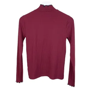 J. Crew Contrast Trim Ribbed Long Sleeve Roll Neck T-Shirt Size XS Maroon K3235 thumbnail 3