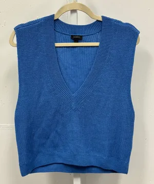Talbots Blue Wool Blend V-Neck‎ Knit Sweater Vest Sleeveless Small Minimalist thumbnail 1